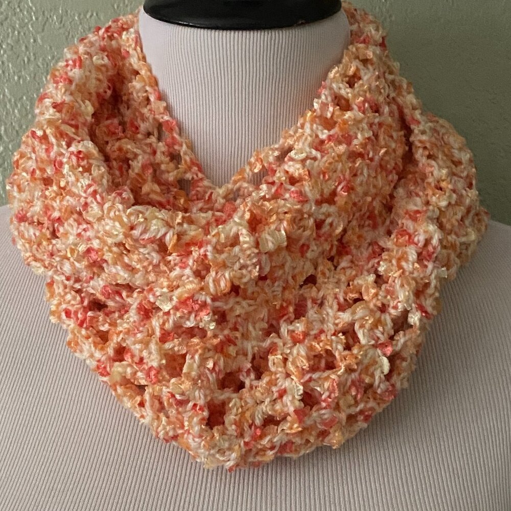 Handmade Crochet Yellow Orange Long Lightweight Lace Scarf 5” X 65”